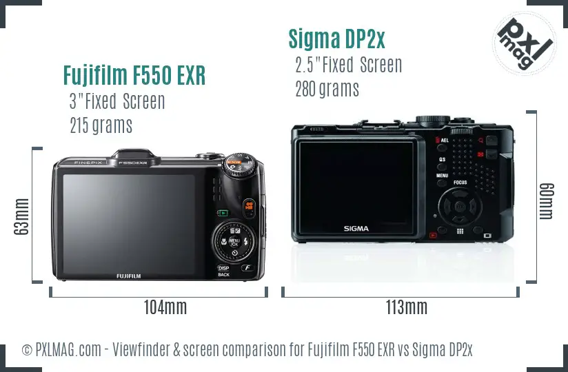 Fujifilm F550 EXR vs Sigma DP2x Screen and Viewfinder comparison