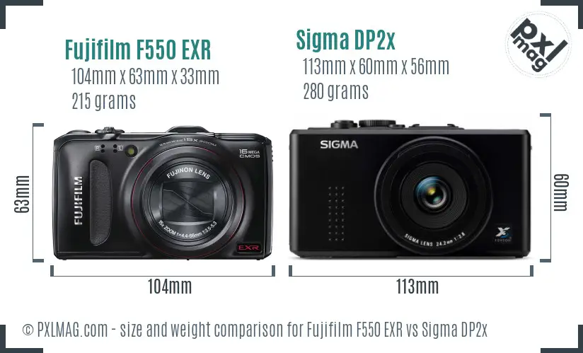 Fujifilm F550 EXR vs Sigma DP2x size comparison