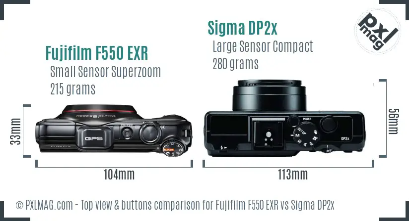 Fujifilm F550 EXR vs Sigma DP2x top view buttons comparison