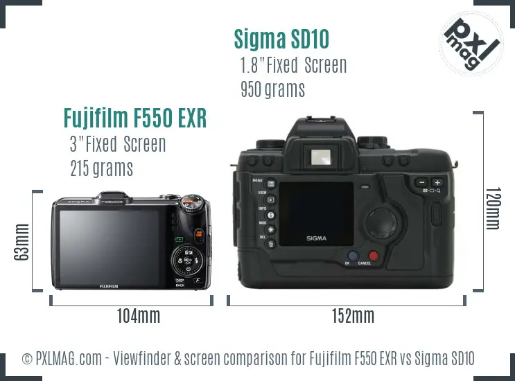 Fujifilm F550 EXR vs Sigma SD10 Screen and Viewfinder comparison Fujifilm F550 EXR vs Sigma SD10 Screen and Viewfinder comparison