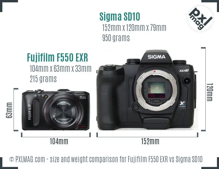 Fujifilm F550 EXR vs Sigma SD10 size comparison Fujifilm F550 EXR vs Sigma SD10 size comparison