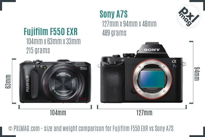 Fujifilm F550 EXR vs Sony A7S size comparison