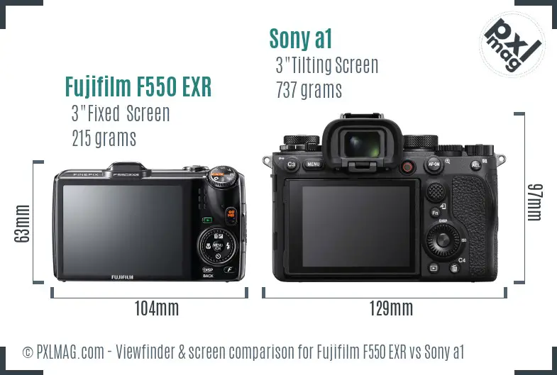 Fujifilm F550 EXR vs Sony a1 Screen and Viewfinder comparison