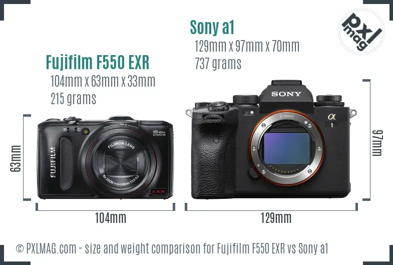 Fujifilm F550 EXR vs Sony a1 size comparison