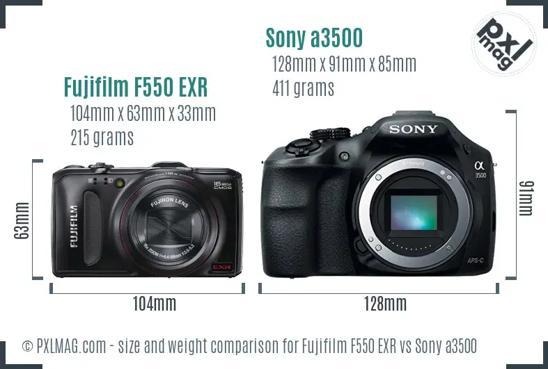 Fujifilm F550 EXR vs Sony a3500 size comparison