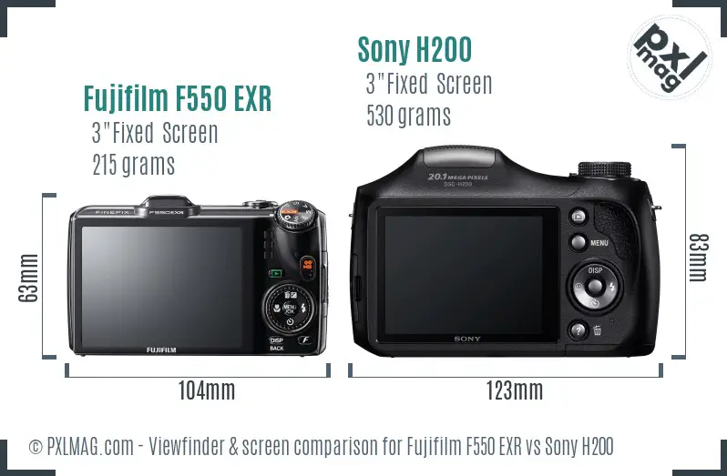 Fujifilm F550 EXR vs Sony H200 Screen and Viewfinder comparison