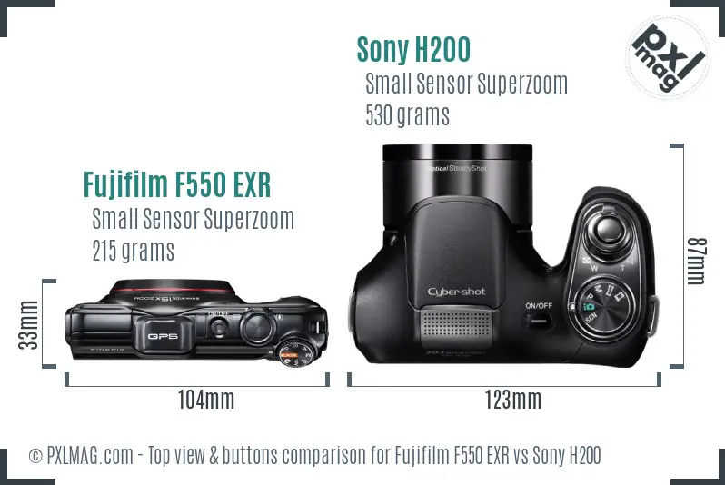 Fujifilm F550 EXR vs Sony H200 top view buttons comparison