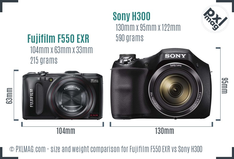 Fujifilm F550 EXR vs Sony H300 size comparison