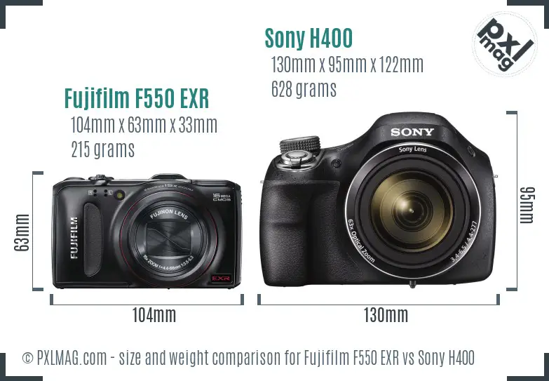Fujifilm F550 EXR vs Sony H400 size comparison
