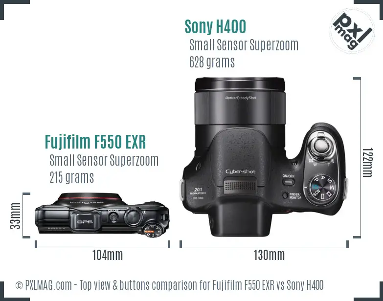 Fujifilm F550 EXR vs Sony H400 top view buttons comparison