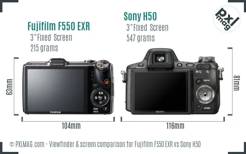 Fujifilm F550 EXR vs Sony H50 Screen and Viewfinder comparison