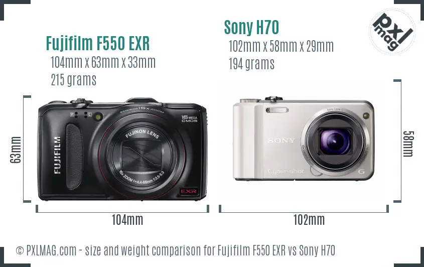 Fujifilm F550 EXR vs Sony H70 size comparison Fujifilm F550 EXR vs Sony H70 size comparison