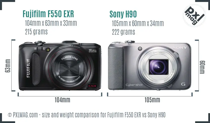 Fujifilm F550 EXR vs Sony H90 size comparison Fujifilm F550 EXR vs Sony H90 size comparison
