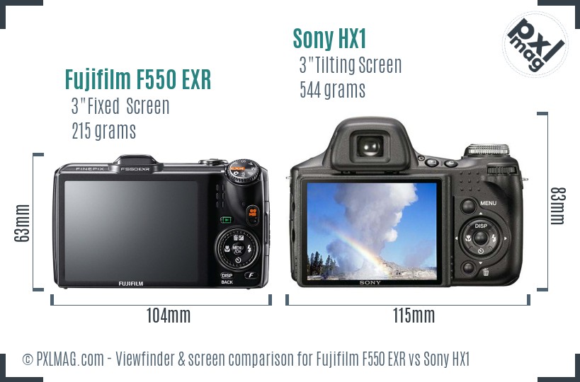 Fujifilm F550 EXR vs Sony HX1 Screen and Viewfinder comparison