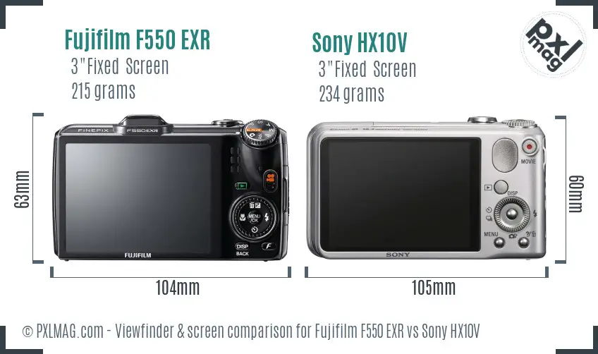 Fujifilm F550 EXR vs Sony HX10V Screen and Viewfinder comparison