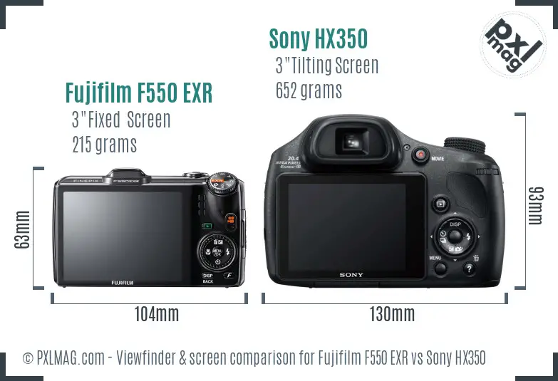 Fujifilm F550 EXR vs Sony HX350 Screen and Viewfinder comparison Fujifilm F550 EXR vs Sony HX350 Screen and Viewfinder comparison