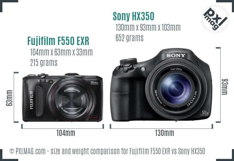 Fujifilm F550 EXR vs Sony HX350 size comparison Fujifilm F550 EXR vs Sony HX350 size comparison