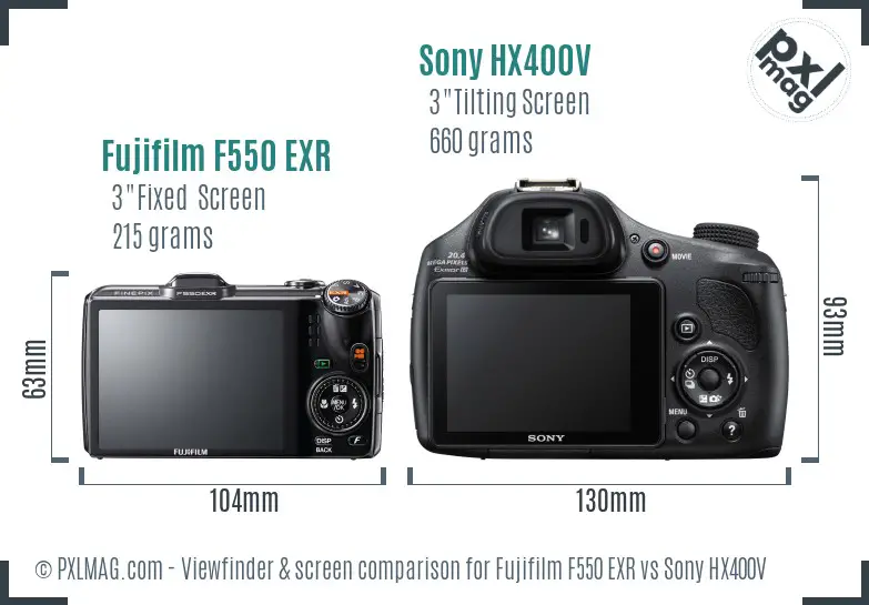 Fujifilm F550 EXR vs Sony HX400V Screen and Viewfinder comparison Fujifilm F550 EXR vs Sony HX400V Screen and Viewfinder comparison