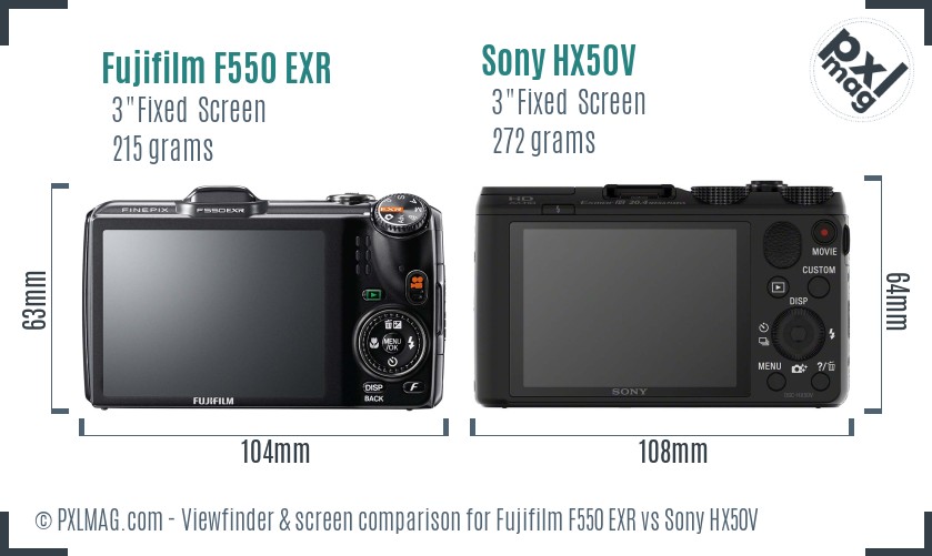 Fujifilm F550 EXR vs Sony HX50V Screen and Viewfinder comparison