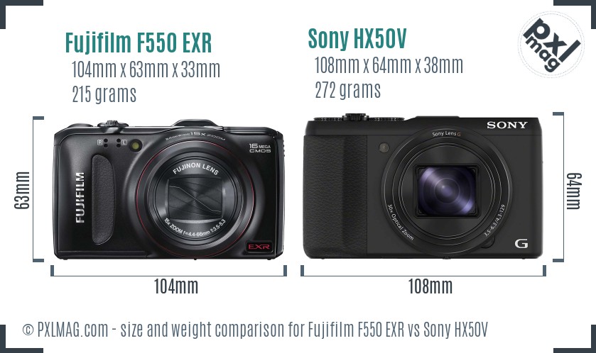Fujifilm F550 EXR vs Sony HX50V size comparison Fujifilm F550 EXR vs Sony HX50V size comparison