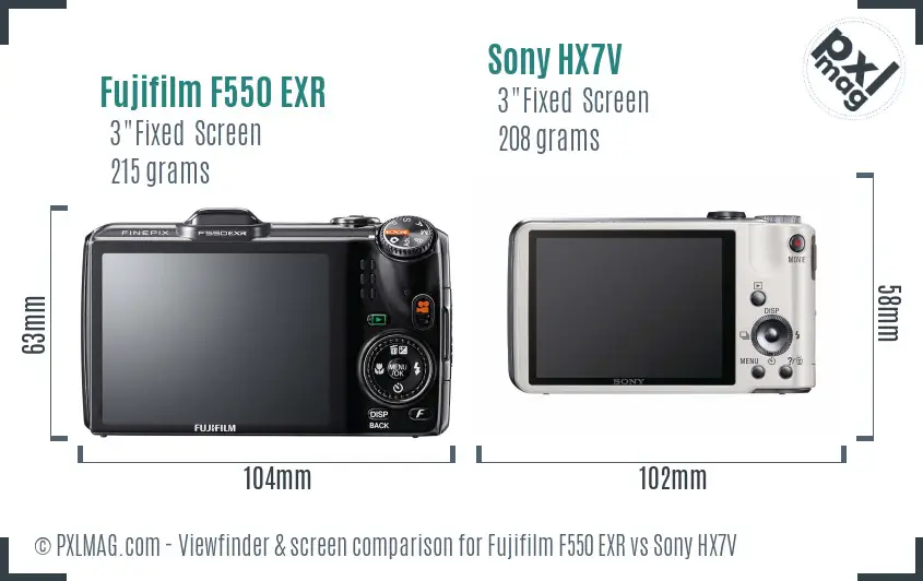 Fujifilm F550 EXR vs Sony HX7V Screen and Viewfinder comparison Fujifilm F550 EXR vs Sony HX7V Screen and Viewfinder comparison