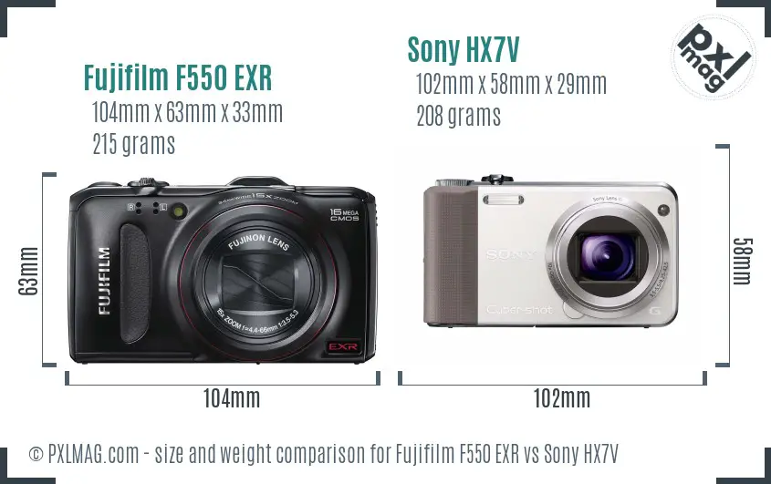 Fujifilm F550 EXR vs Sony HX7V size comparison Fujifilm F550 EXR vs Sony HX7V size comparison