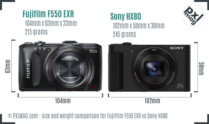 Fujifilm F550 EXR vs Sony HX80 size comparison Fujifilm F550 EXR vs Sony HX80 size comparison
