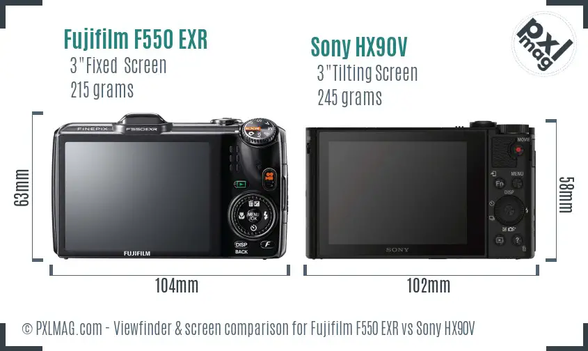 Fujifilm F550 EXR vs Sony HX90V Screen and Viewfinder comparison