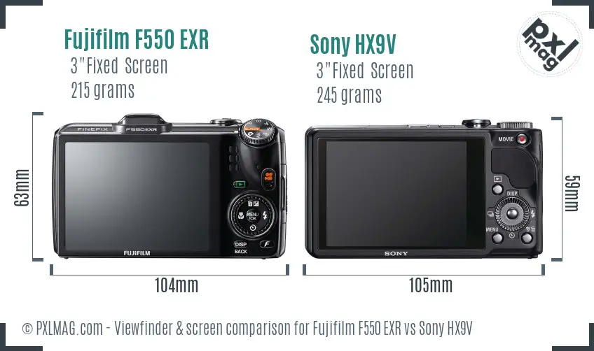 Fujifilm F550 EXR vs Sony HX9V Screen and Viewfinder comparison