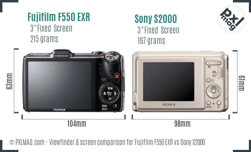 Fujifilm F550 EXR vs Sony S2000 Screen and Viewfinder comparison