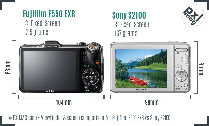 Fujifilm F550 EXR vs Sony S2100 Screen and Viewfinder comparison Fujifilm F550 EXR vs Sony S2100 Screen and Viewfinder comparison