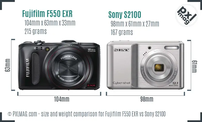 Fujifilm F550 EXR vs Sony S2100 size comparison Fujifilm F550 EXR vs Sony S2100 size comparison