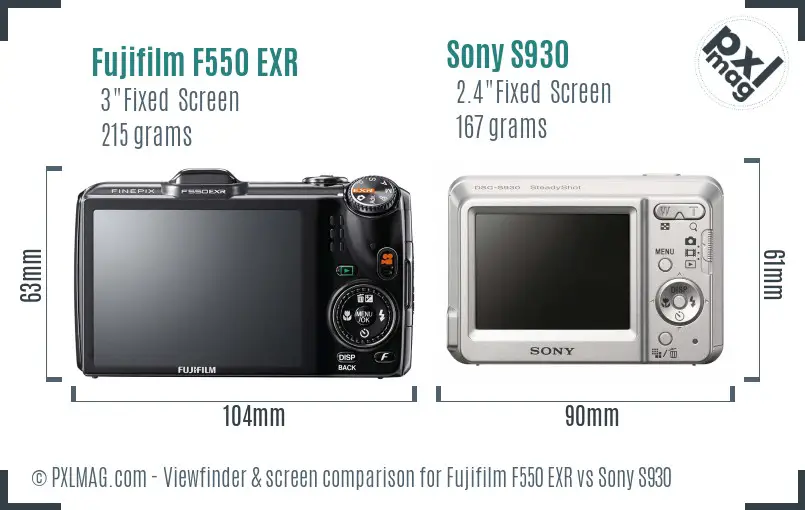 Fujifilm F550 EXR vs Sony S930 Screen and Viewfinder comparison
