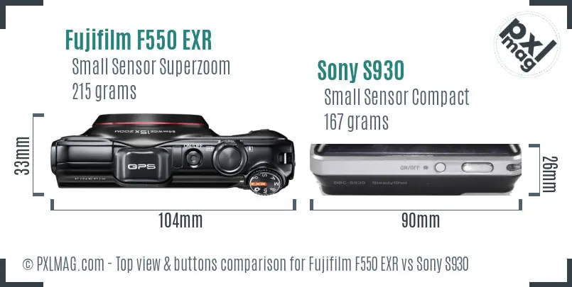 Fujifilm F550 EXR vs Sony S930 top view buttons comparison