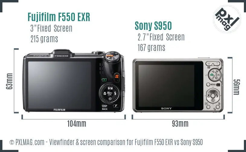 Fujifilm F550 EXR vs Sony S950 Screen and Viewfinder comparison