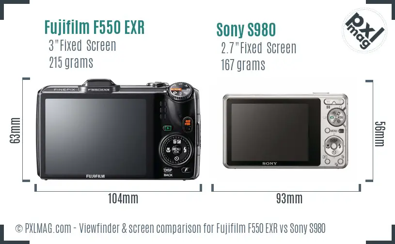 Fujifilm F550 EXR vs Sony S980 Screen and Viewfinder comparison