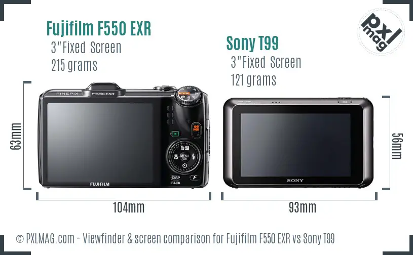 Fujifilm F550 EXR vs Sony T99 Screen and Viewfinder comparison