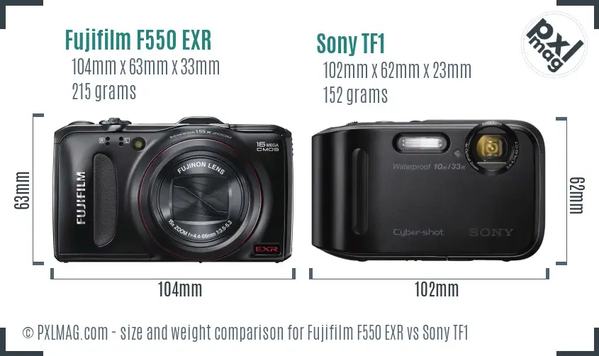 Fujifilm F550 EXR vs Sony TF1 size comparison