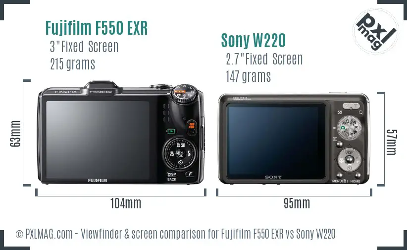 Fujifilm F550 EXR vs Sony W220 Screen and Viewfinder comparison