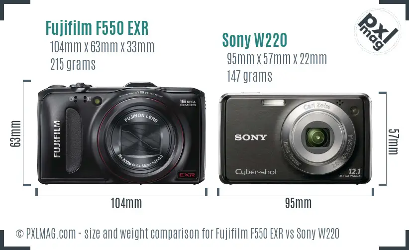 Fujifilm F550 EXR vs Sony W220 size comparison
