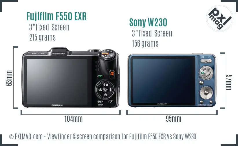 Fujifilm F550 EXR vs Sony W230 Screen and Viewfinder comparison