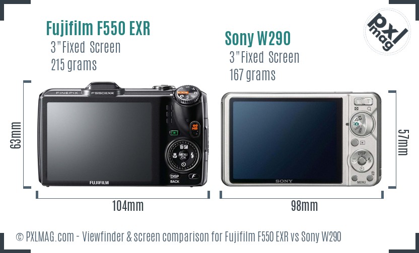 Fujifilm F550 EXR vs Sony W290 Screen and Viewfinder comparison