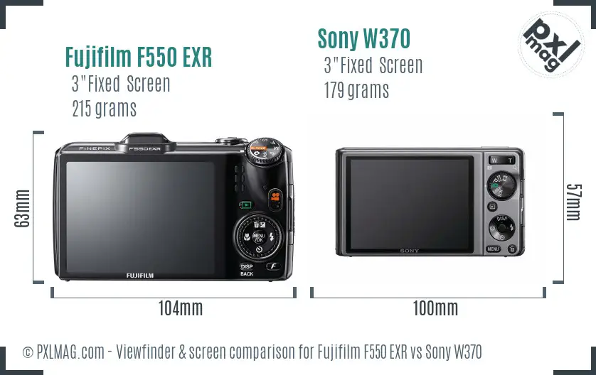 Fujifilm F550 EXR vs Sony W370 Screen and Viewfinder comparison