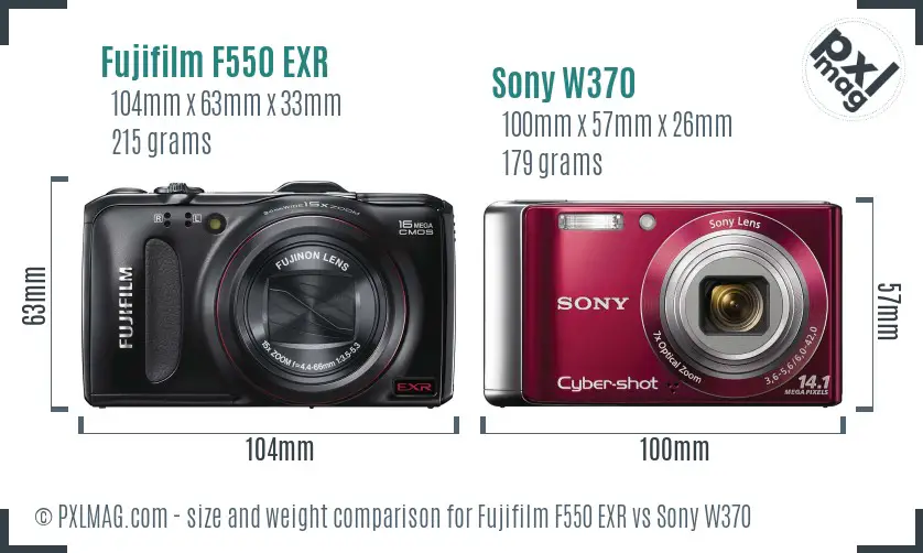 Fujifilm F550 EXR vs Sony W370 size comparison