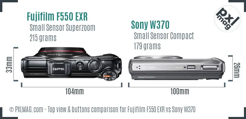 Fujifilm F550 EXR vs Sony W370 top view buttons comparison