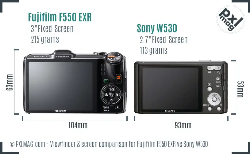 Fujifilm F550 EXR vs Sony W530 Screen and Viewfinder comparison