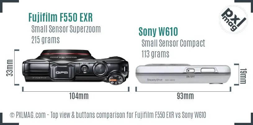 Fujifilm F550 EXR vs Sony W610 top view buttons comparison