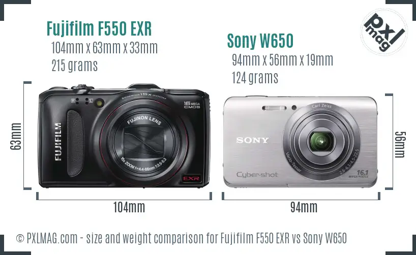 Fujifilm F550 EXR vs Sony W650 size comparison Fujifilm F550 EXR vs Sony W650 size comparison