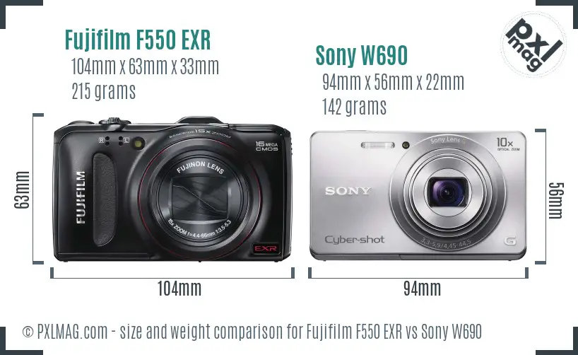 Fujifilm F550 EXR vs Sony W690 size comparison