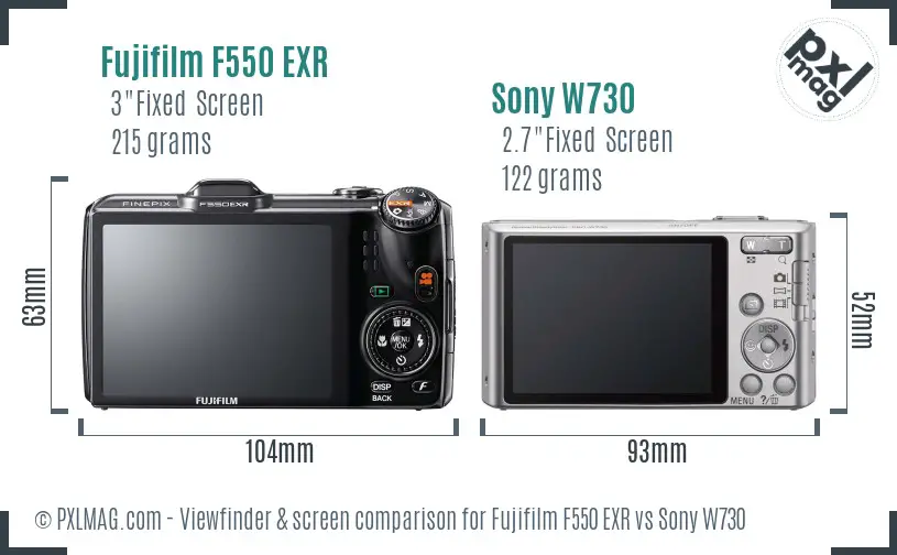 Fujifilm F550 EXR vs Sony W730 Screen and Viewfinder comparison